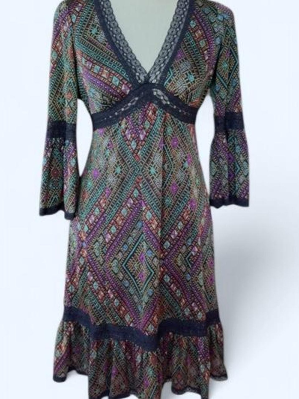 Y2K 00s Betsey Johnson New York Multi-colored patterned mini midi dress